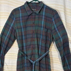 Toad&Co Women's Blue & Green Plaid Long Sleeve Re-Form Flannel Shirtdress Size L